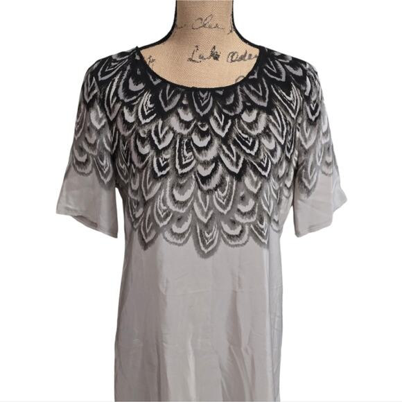 BCBGMaxAzria Tina Silk Feather Print Shirt Dress Medium - Picture 3 of 9